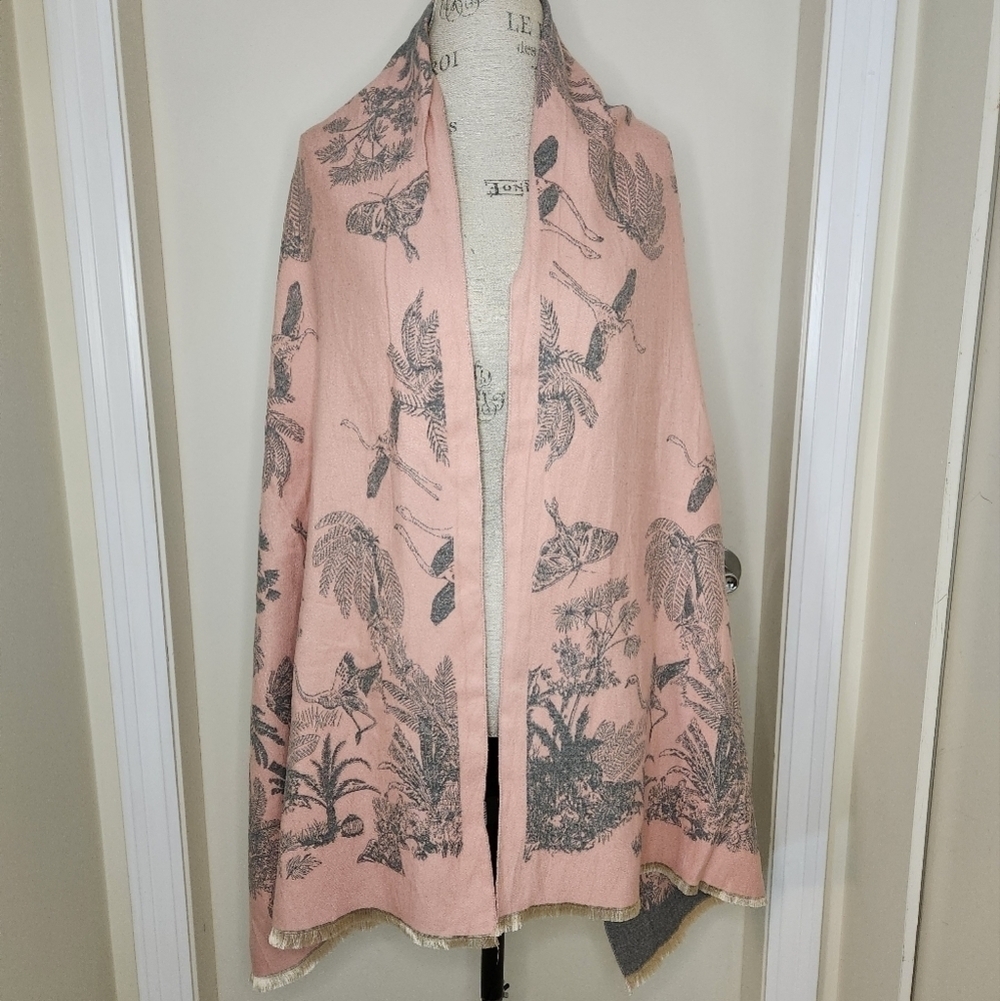 Reversible Tropical Print Blanket Scarf